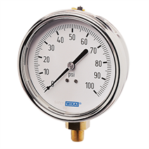 Bourdon Tube Pressure Gauge<br>
Model 212.54 - 4" - Dry Case<br>
Model 213.54 - 4" - Liquid-filled Case